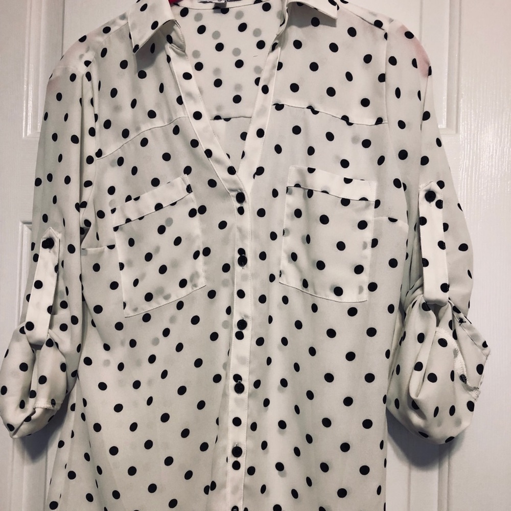 Express black white polka dot portofino top XS